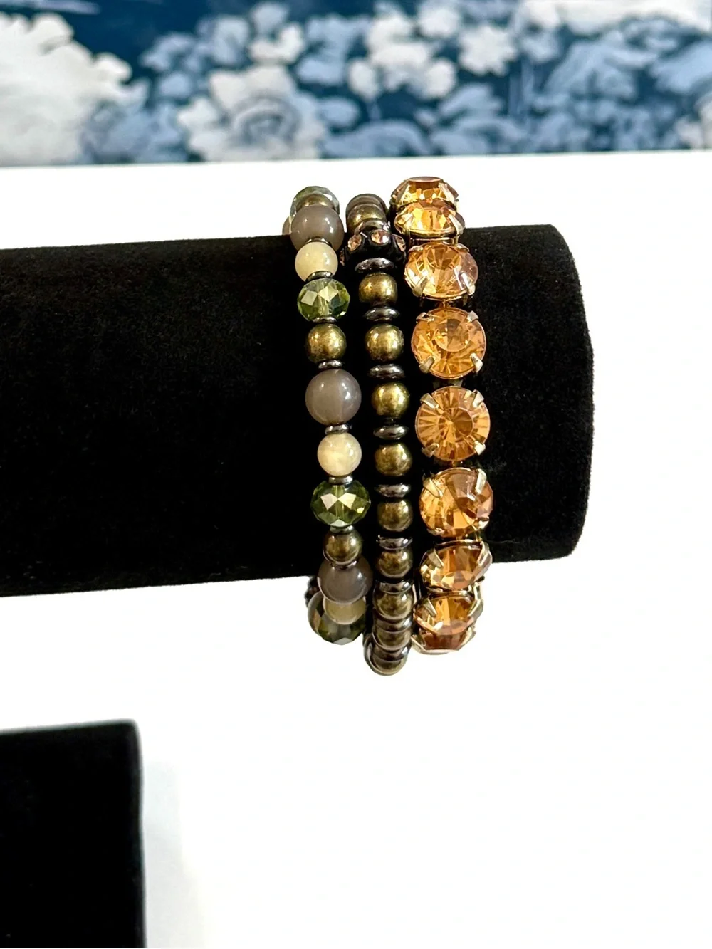 CHICO’S Crystal Beaded Stretch Bracelet Stack Set of 3 NWOT